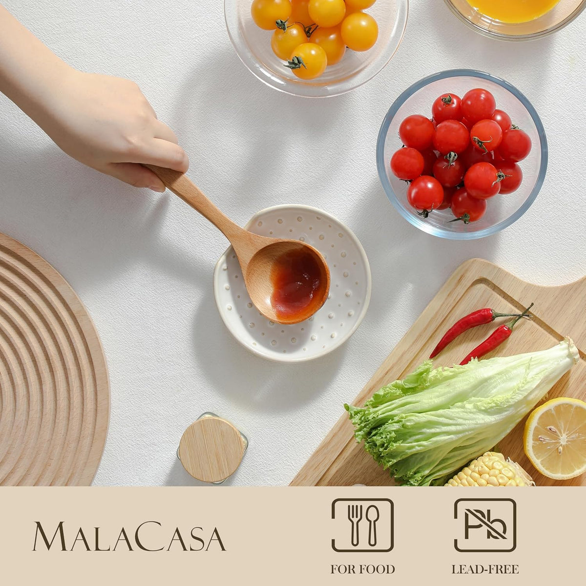 MALACASA Ceramic Spoon Rest for Stove Top, 4.8 inch Cooking Spoon Holder for Kitchen Counter,Utensil Rest for Ladle, Spatula, Spoons or Tongs, Modern Farmhouse Kitchen Décor - 04, Series LYDIA