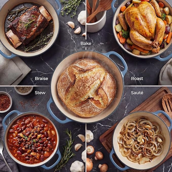 Zulay Kitchen 6 Quart Enameled Cast Iron Dutch Oven Pot with Lid – Premium Durability & Oven Safe up to 500°F – Heavy Duty Cookware Perfect for Bread Baking, Stews, Braising & Roasting - Aquamarine