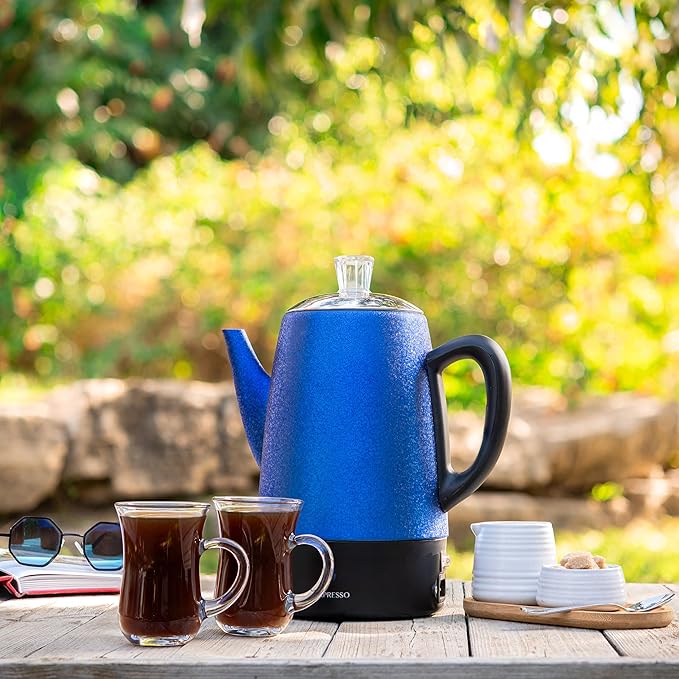 Mixpresso 10 Cup Percolator Coffee Pot Electric, Stainless Steel Coffee Percolator Electric With Keep Warm Function, Classic Perculator Pot With Removable Basket for Home or Office - Shiny Blue