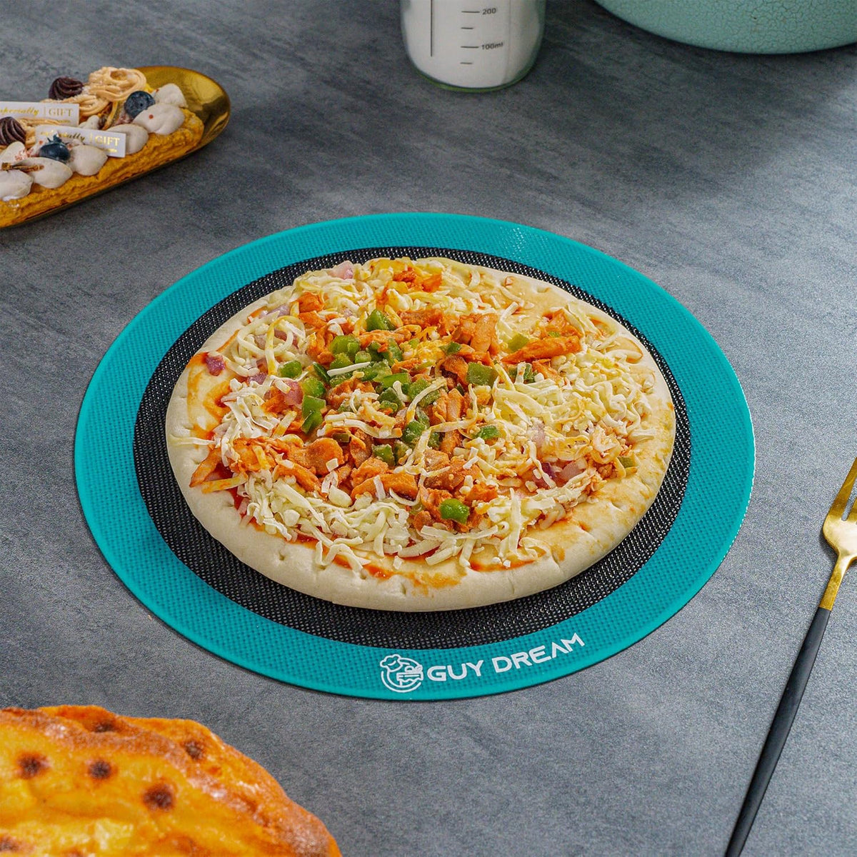 GUYDREMAT 10IN Silicone Perforated Baking Mats - Non-Stick and Heat Resistant Up to 480F, Reusable Round Mats for Baking Pizza, Bread, and Pastries, Oven Safe, Perfect for Crispy and Even Cooking