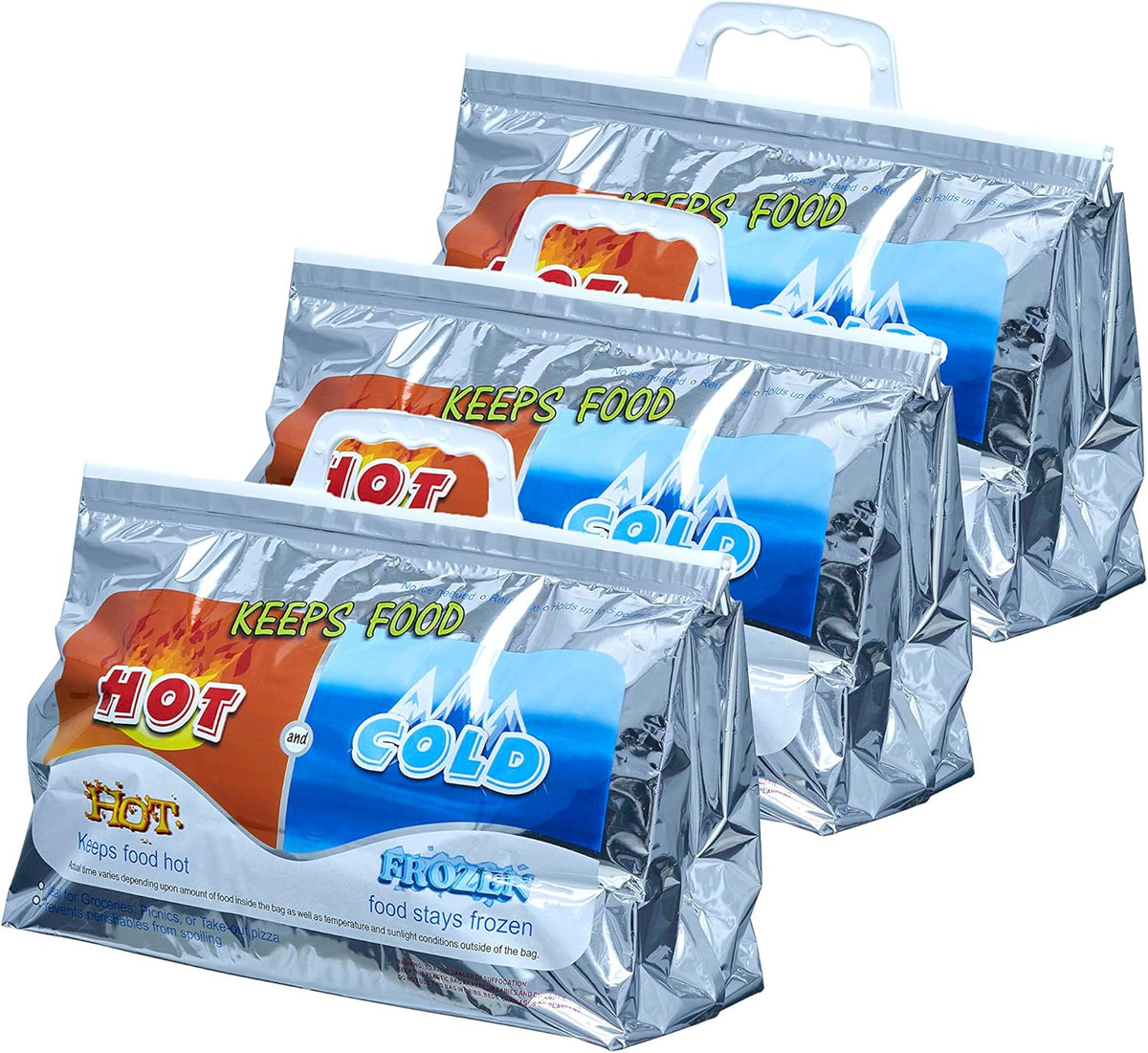 Superio Hot and Cold Insulated Bags for Food Delivery, Grocery Shopping Bags, Food Storage for Hot and Frozen Food for Travel, Disposable Cooler Bag, Reinforced Thermal Lunch Bag (3, 13"x5.5"x8.5")