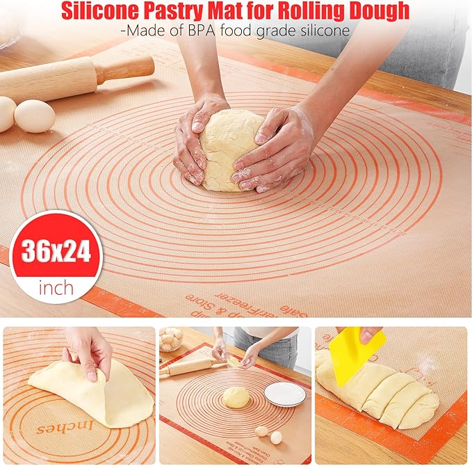 Silicone Pastry Mat 36x24 Inch Nonstick Baking Mats Extra Large Counter Mat for Dough Rolling, Pastry, Pie Crust, Fondant, Cookies, Bread, Pasta, Pizza Mat