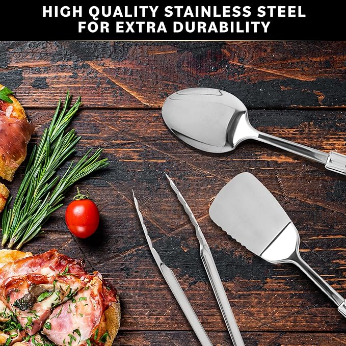 Home Hero 32-Piece Stainless Steel Kitchen Utensil Set - Heat-Resistant Nonstick Silicone Tools - Durable Stainless Steel Cooking Tools - Measuring Cups & Spoons with Holder - 32 Pc, Silver