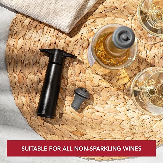 Vacu Vin Wine Saver Vacuum Stoppers - Set of 2 - Gray - Airtight Seal for Opened Bottles to Preserve Freshness Up to 10 Days - Food Grade Rubber - Easy to Use Perfect for Every Occasion
