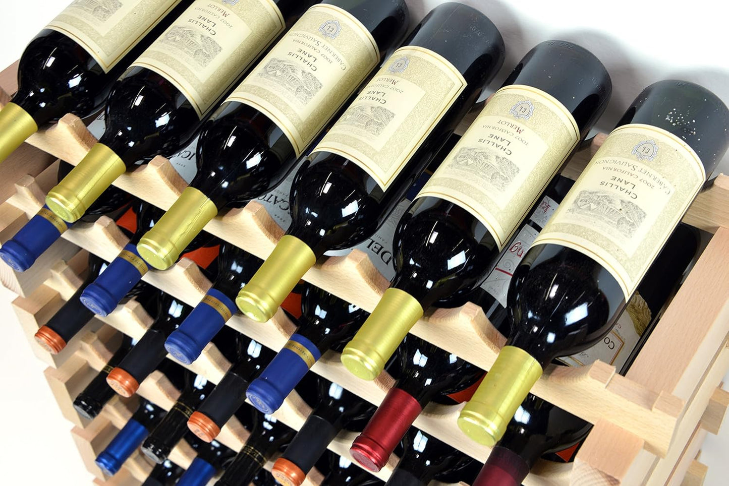 sfDisplay.com,LLC. Modular Wine Rack Beechwood 24-72 Bottle Capacity 6 Bottles Across up to 12 Rows Newest Improved Model (36 Bottles - 6 Rows)