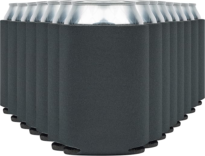 CURRENT CO. Blank Beer Can Cooler Sleeves (60-Pack) Soft Insulated Coolies - HTV Friendly Koolies in Bulk for Cans & Bottles Coolie Blanks Vinyl Projects Wedding Favors (Charcoal)