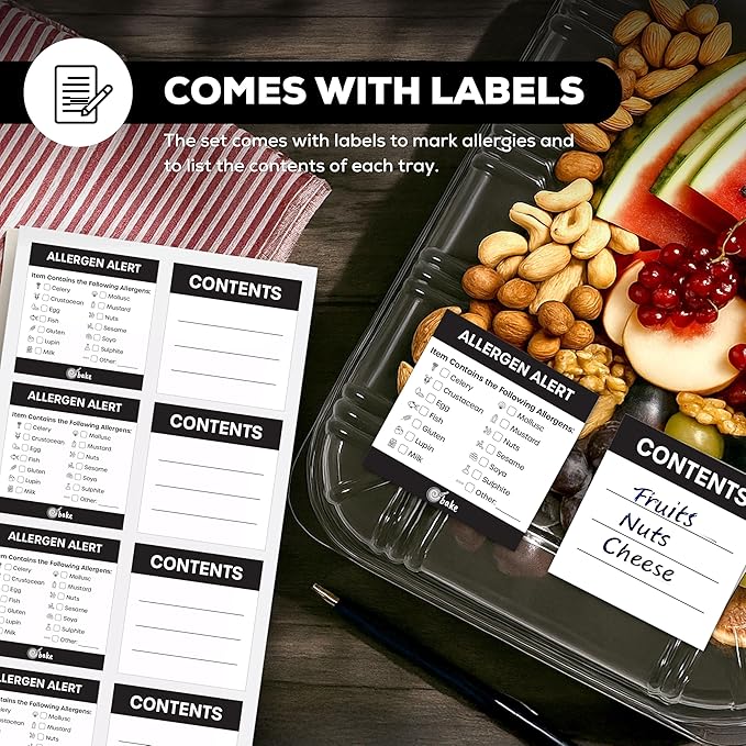 25 Pack Catering Trays with Lids – 15" Serving Tray with Lid, Heavy Duty Recyclable Plastic Party Platters for Catering, Buffet, Picnics & Events – Food Tray with Clear Lid (15.35 × 11.42 × 2.95 inch)