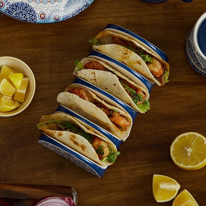 Bico Blue Talavera Taco Tuesday Set, Tortilla Warmer and Taco Holder, Microwave and Dishwasher Safe