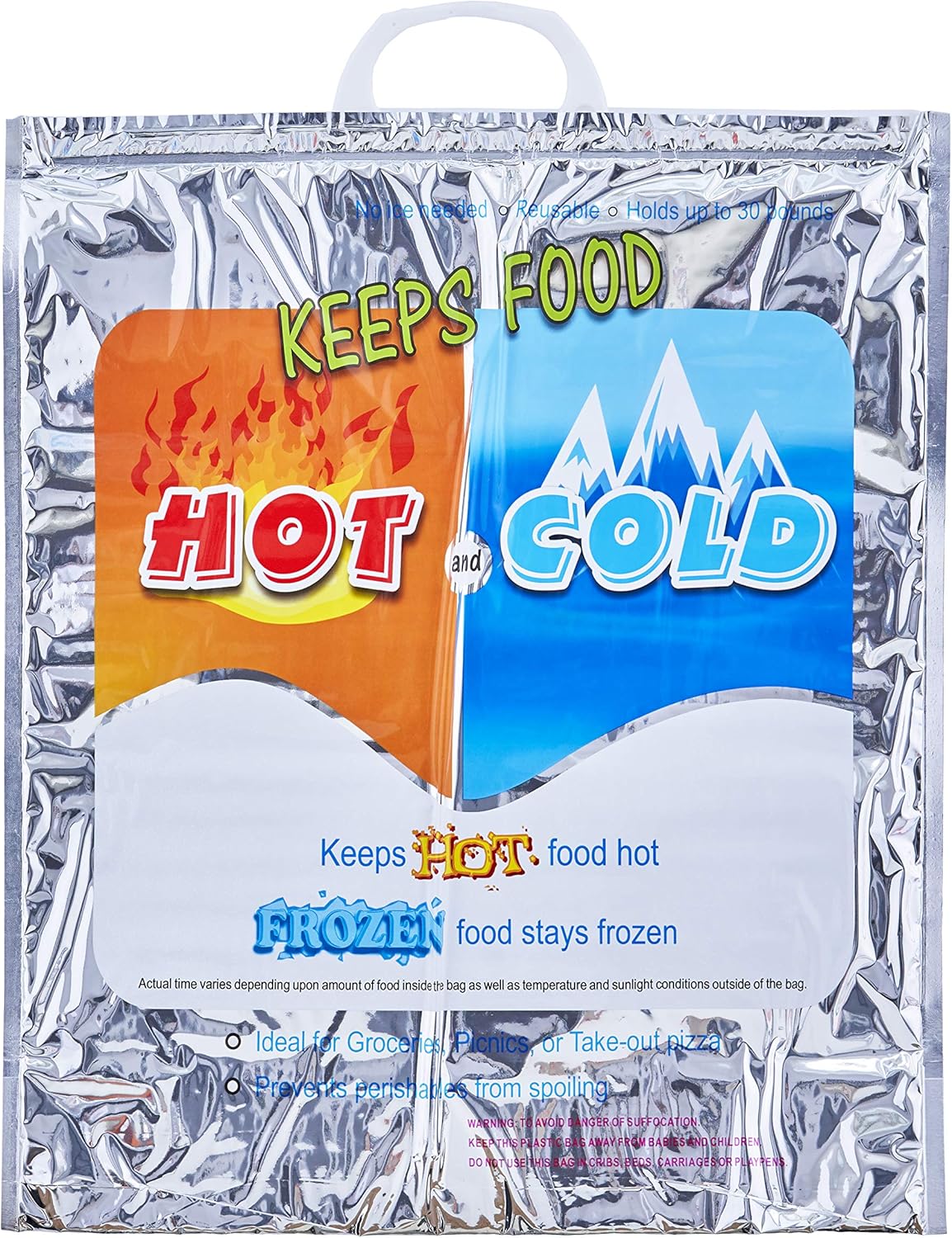 Superio Hot and Cold Insulated Bags for Food Delivery, Grocery Shopping Bags, Food Storage for Hot and Frozen Food for Travel, Disposable Cooler Bag, Reinforced Thermal Lunch Bag (1, 16"x5.5"x19")