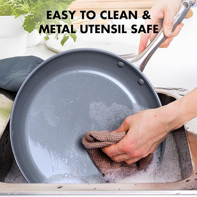GreenPan Lima Hard Anodized 8" Frying Pan Skillet Nonstick, Ceramic Nonstick, PFAS-Free Nontoxic Pots and Pans, Oven & Broiler Safe, Stainless Steel Handle, Cookware for Eggs & Omelet,Gray(Pack of 2)
