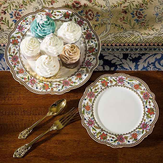 ACMLIFE Bone China Dinnerware Set for 4, 12-Piece Vintage Floral Dinnerware Set, Kitchen Plates and Bowls Set, China Plates Set, Mother's Day, Gifts for Women, Thanksgiving Dinnerware Sets(Pink)