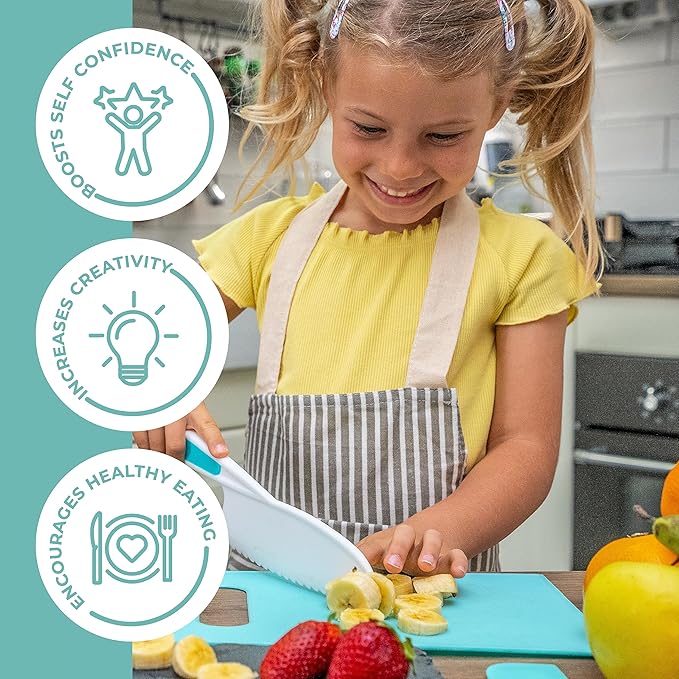 Tovla Jr Kid Safe Knife Gift Set for Real Cooking | Toddler Kitchen Knives | Montessori STEM Cooking Tools | Kids Chef Knives and Utensils | BPA Free Dishwasher Safe | Birthday Gift Ages 4 to 12