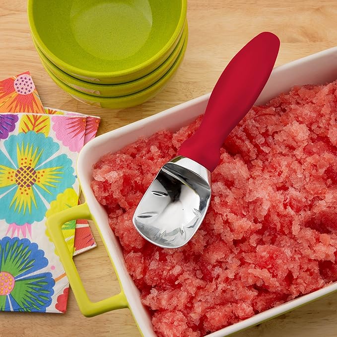 Spring Chef Dessert Bundle - Ice Cream Scoop, Medium Dough Blender, Magnetic Measuring Spoons Set - Red