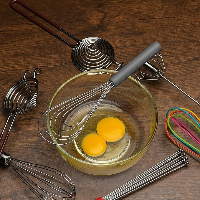 Flat Whisk Silicone Handle Non Slip 10" - 5 Wires Whisk with 10 Heads for Kitchen Cooking by Jell-Cell (Grey)