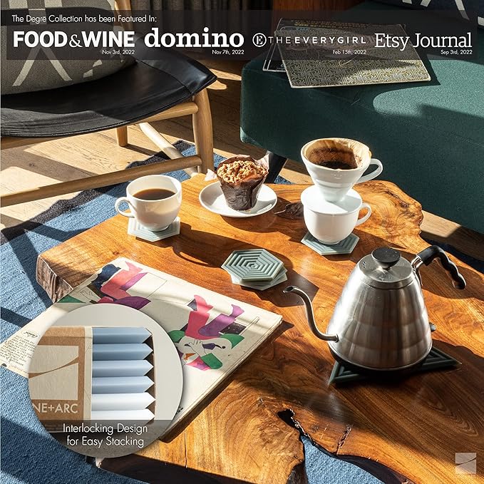 LINE+ARC Extra Thick Silicone Coasters (As Seen in NYTimes WireCutter) Waterproof Anti-Stain Heat-Safe Dishwasher-Safe Degrē Coasters (Set of 6, Winter Salad) Outdoor Rubber Mid-Century Modern
