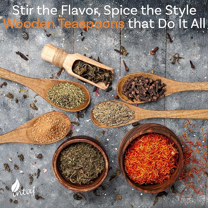 INTAJ 12 PCS Small Wooden Spoons, 5 Inch Honey Spoons for Tea, Hardwood Wooden Honey Teaspoon for Coffee, Little Tiny Wood Spoons, Bamboo Table Spoon for stirring, Wooden Spoons for Utensils Set