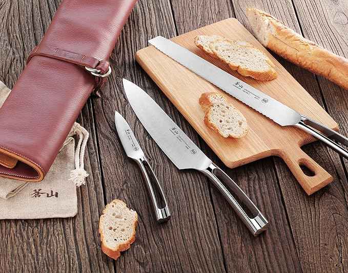 Cangshan N1 Series 4 Piece Leather Roll Knife Set, Silver